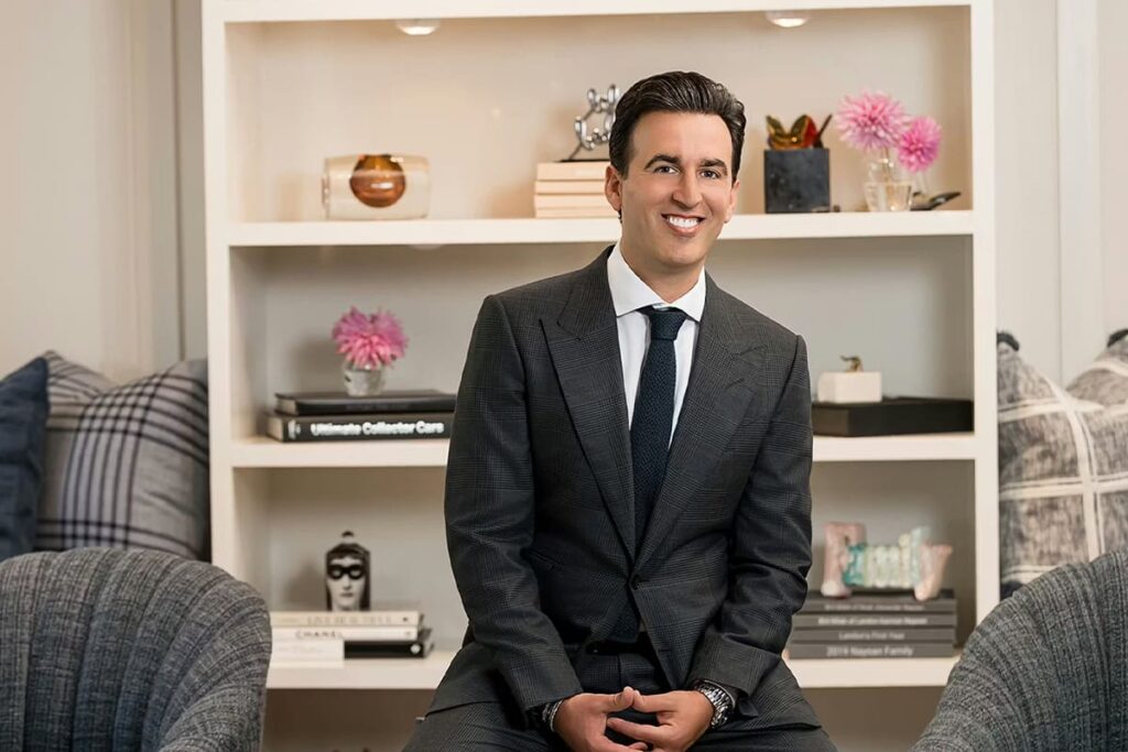 Dr. Daniel Naysan, DDS, in the patient lounge at Bedford Dental Group, Beverly Hills