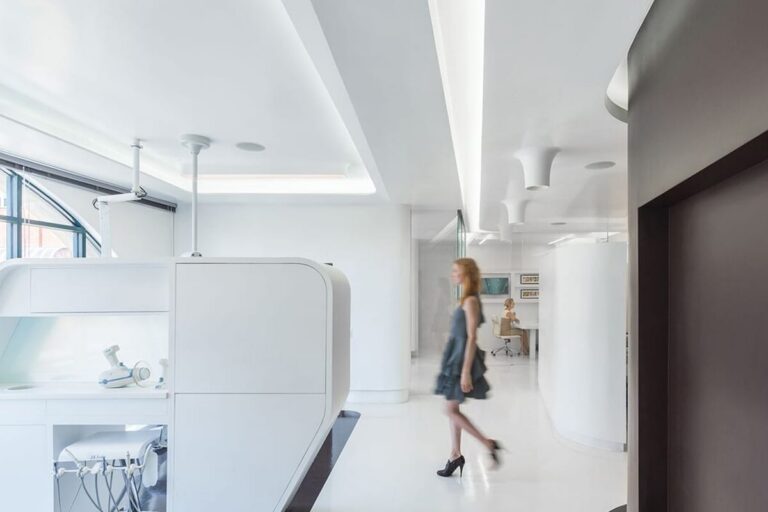 Corridor leading to the treatment rooms at Bedford Dental Group, Beverly Hills