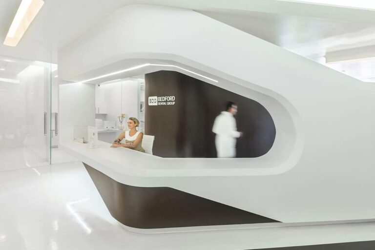 Wide view of the reception area at Bedford Dental Group on North Bedford Drive, Beverly Hills